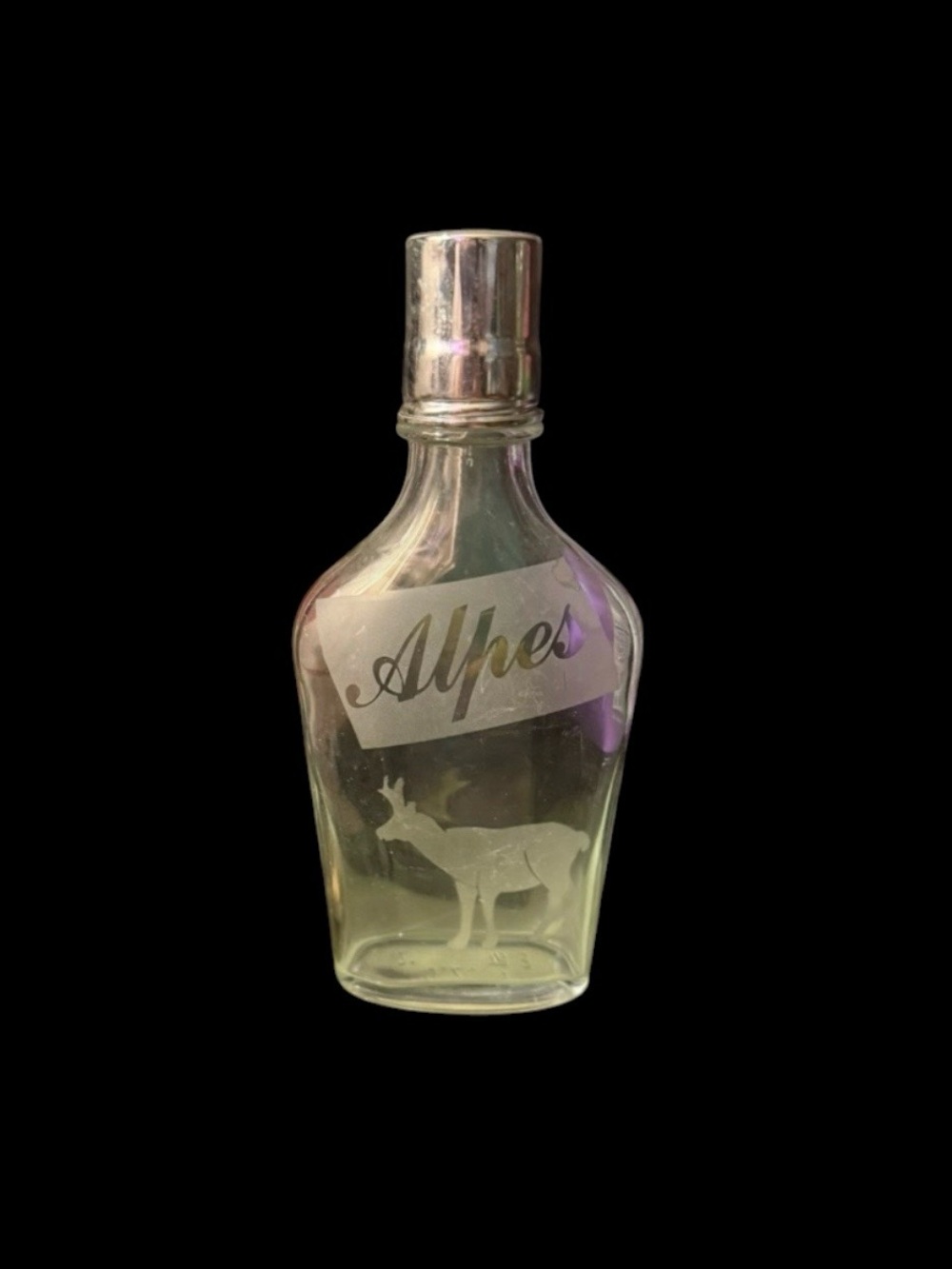 Vintage ~ Decanter Bottle ~ Alpes ~ Deer ~ Clear & Frosted Glass ~ Etched ~ Rare